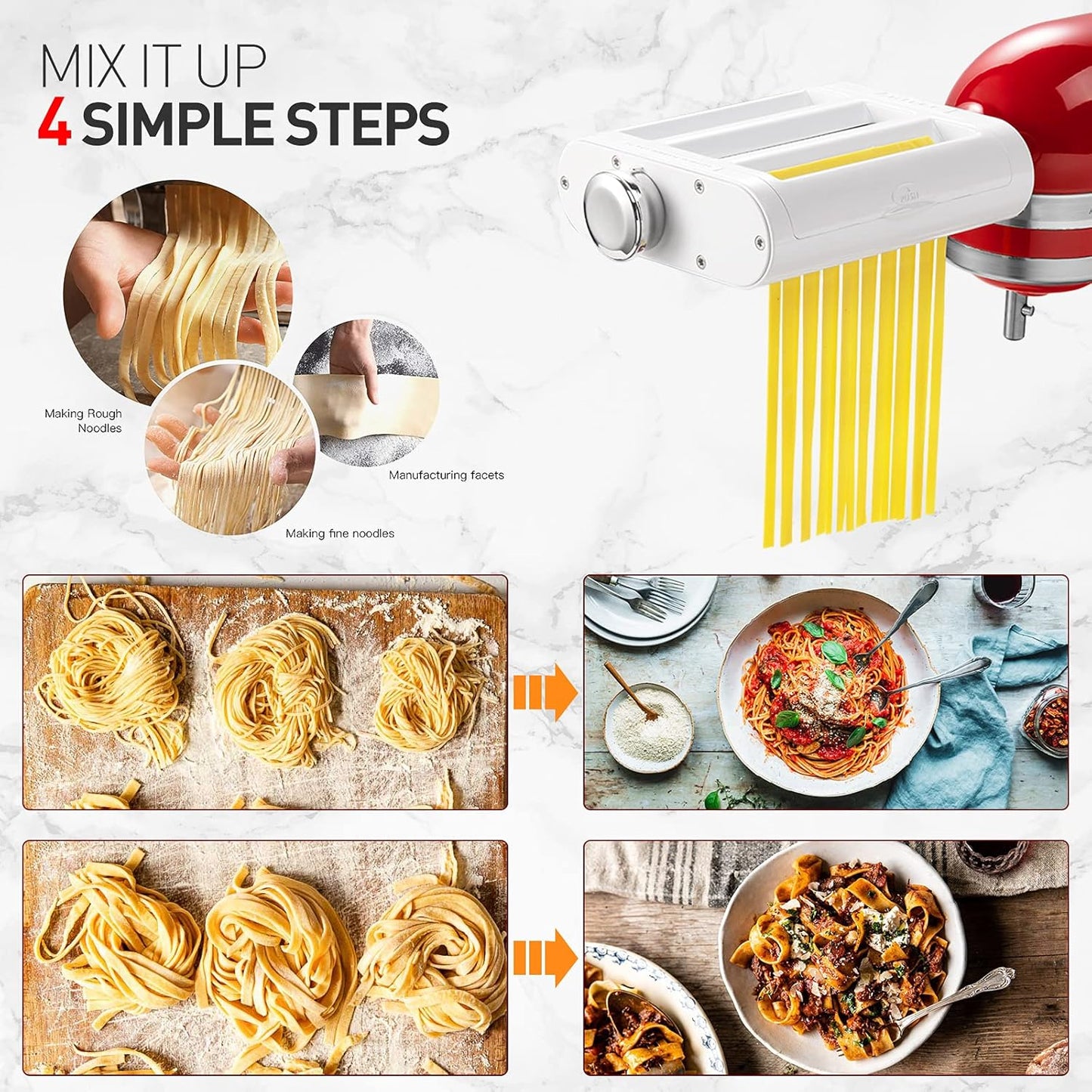 Pasta Maker Attachment for KitchenAid Stand Mixers 3 in 1 Set