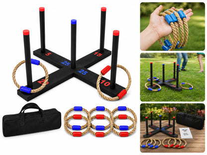Ring Toss Game with 6 Rings, Carry Case & 4 Games – Kids Adults Outdoor Fun