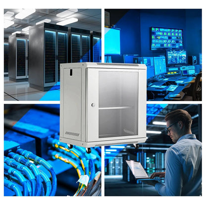 12U Network Server Cabinet Wall Mount Data Rack Enclosure 19 Inch Deep with Locking Glass Door