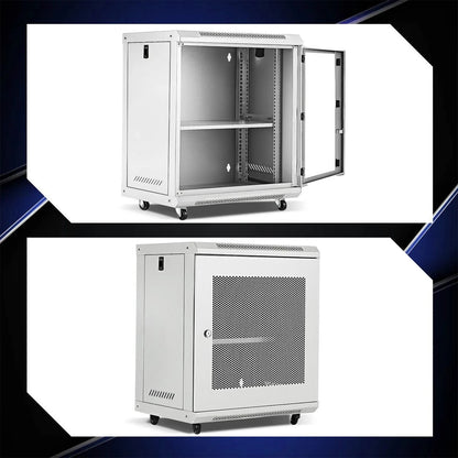 12U Network Server Cabinet Wall Mount Data Rack Enclosure 19 Inch Deep with Locking Glass Door