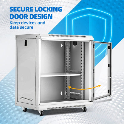 12U Network Server Cabinet Wall Mount Data Rack Enclosure 19 Inch Deep with Locking Glass Door
