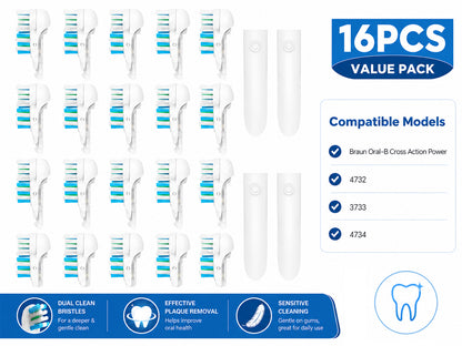 16Pcs Dual Electric Toothbrush Replacement Heads for Oral-B 3733 4732 4734