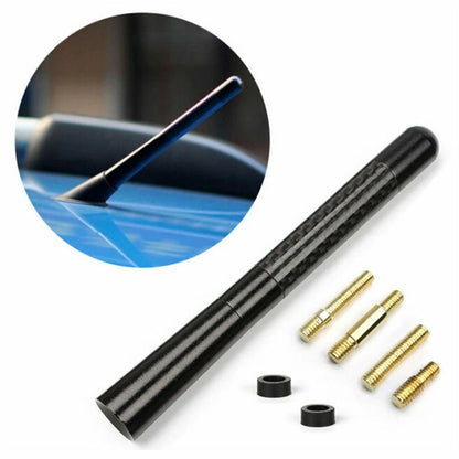 Car Radio Antenna Aerial – 12cm Carbon Fibre-Style AM/FM Replacement Aerial with 4 Mounting Screws
