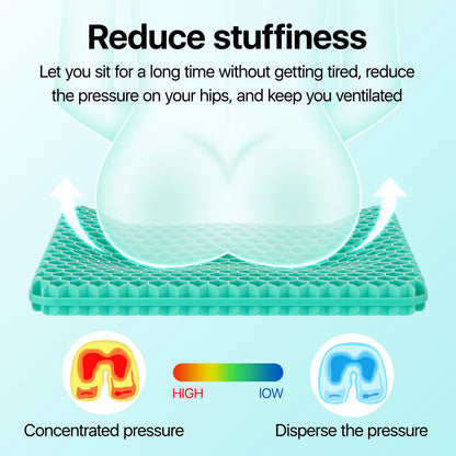 Double Layer Gel Honeycomb Seat Cushion – Breathable Cooling Chair Pad with Removable Non-Slip Cover for Office, Car and Home