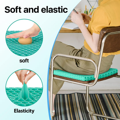 Double Layer Gel Honeycomb Seat Cushion – Breathable Cooling Chair Pad with Removable Non-Slip Cover for Office, Car and Home