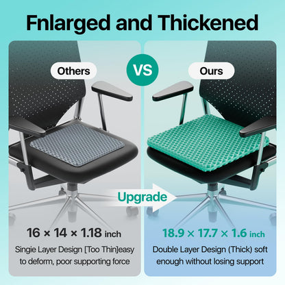 Double Layer Gel Honeycomb Seat Cushion – Breathable Cooling Chair Pad with Removable Non-Slip Cover for Office, Car and Home