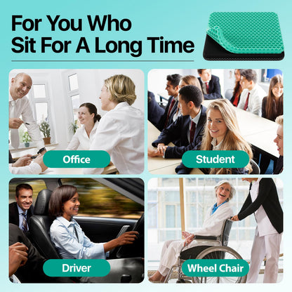 Double Layer Gel Honeycomb Seat Cushion – Breathable Cooling Chair Pad with Removable Non-Slip Cover for Office, Car and Home