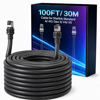 Starlink Cable for Gen 3 V4 V5 – 30M 100FT Cat 6 Waterproof Shielded Extension Cable