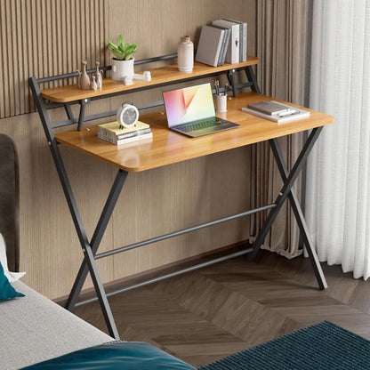 Folding Desk –Foldable Computer Desk with Two Storage Shelves Walnut