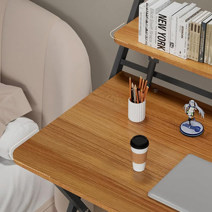 Folding Desk –Foldable Computer Desk with Two Storage Shelves Walnut