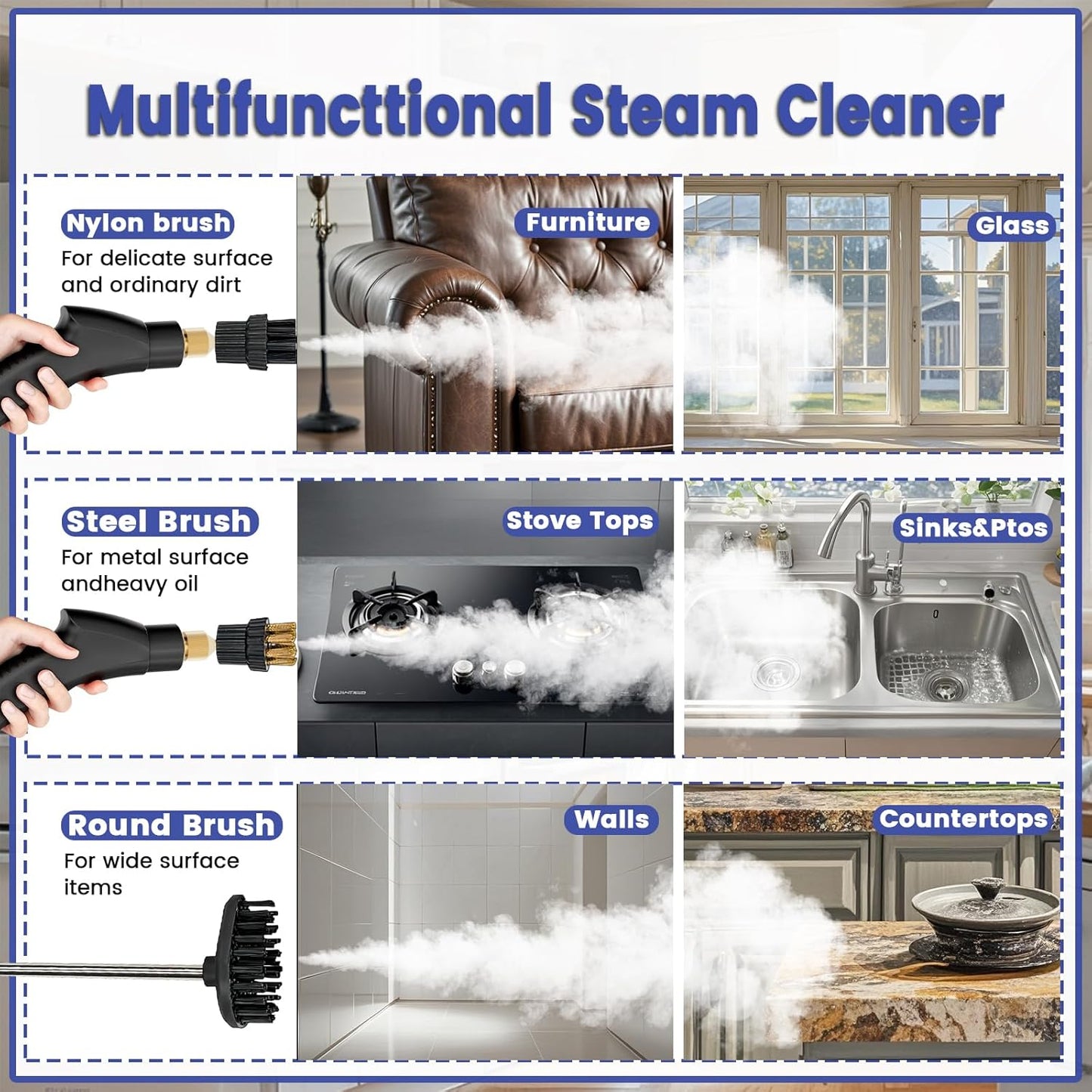 Handheld 2500W Steam Cleaner High Temperature Pressurized