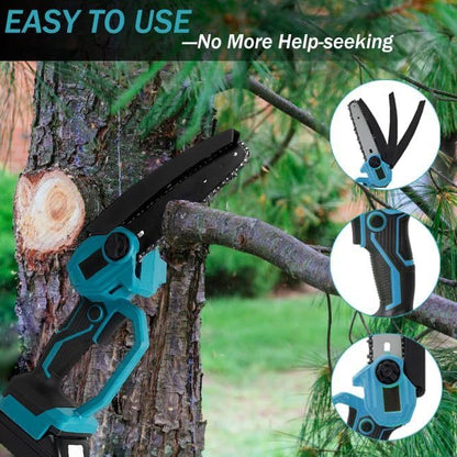 Cordless Chainsaw – 6-Inch 21V Brushless Mini Chainsaw with 1.4m–3m Extension Pole and 2 Batteries