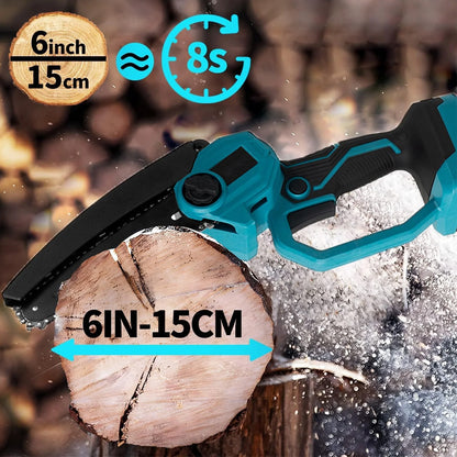 Cordless Chainsaw – 6-Inch 21V Brushless Mini Chainsaw with 1.4m–3m Extension Pole and 2 Batteries
