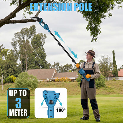 Cordless Chainsaw – 6-Inch 21V Brushless Mini Chainsaw with 1.4m–3m Extension Pole and 2 Batteries