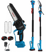 Cordless Chainsaw – 6-Inch 21V Brushless Mini Chainsaw with 1.4m–3m Extension Pole and 2 Batteries