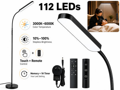 LED Floor Lamp with Remote, Touch Control, Dimmable Light & Adjustable Gooseneck
