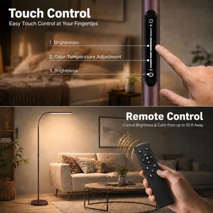 LED Floor Lamp with Remote, Touch Control, Dimmable Light & Adjustable Gooseneck