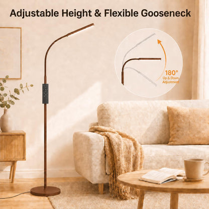 LED Floor Lamp with Remote, Touch Control, Dimmable Light & Adjustable Gooseneck