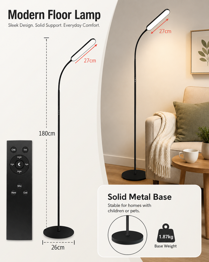 LED Floor Lamp with Remote, Touch Control, Dimmable Light & Adjustable Gooseneck