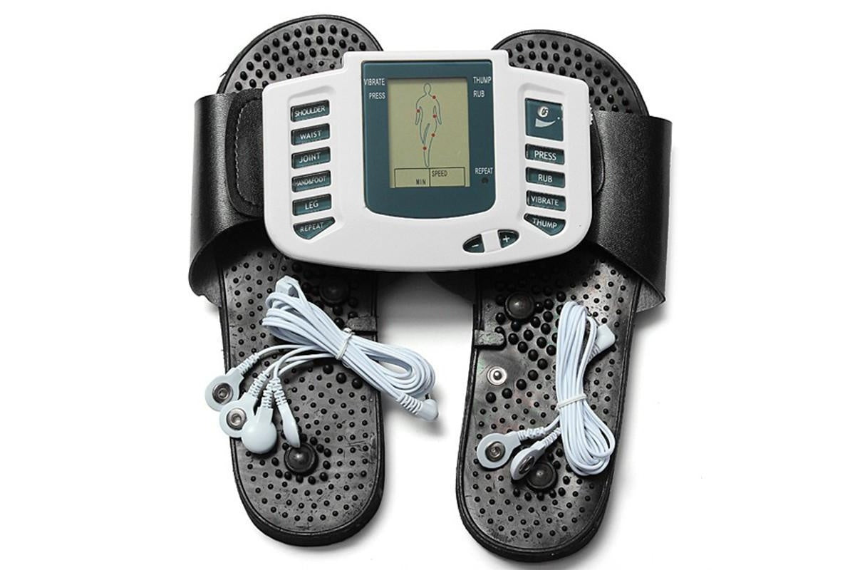 White tens machine massager with electrode pads attached
