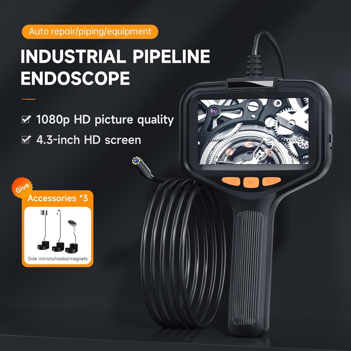 4.3" LCD Full HD Endoscope Handheld Inspection Camera - 2M Cable