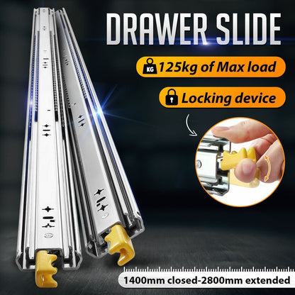 1400mm Drawer Slide Runners Locking Rails Ball Bearing Cabinet Guide Track