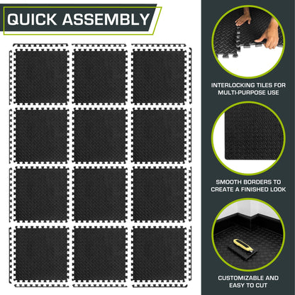 EVA Interlocking Exercise Floor Mats Gym Flooring Mats 12 PCS