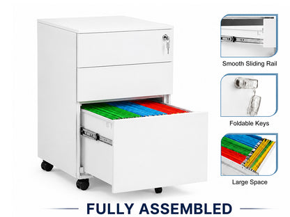 Office Cabinet with Wheels and Lock - White