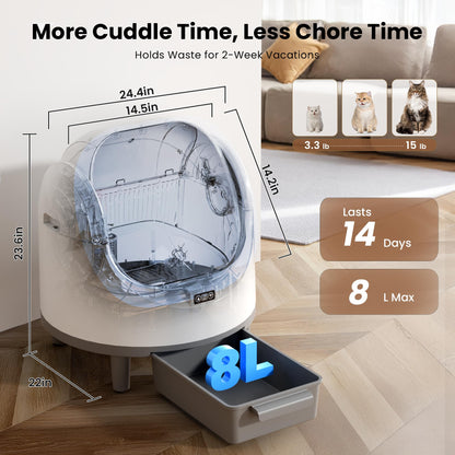 Automatic Cat Litter Box Self-Cleaning Large Smart Cat Litter Box Toilet App Control 8L