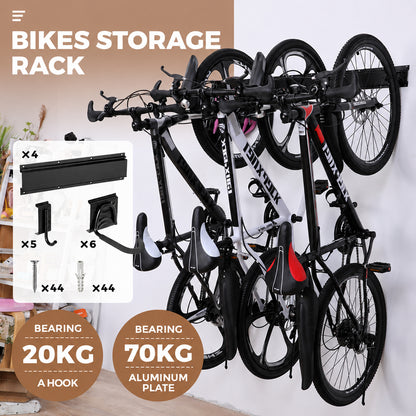 Bike Storage Rack Garage Wall Mount Hanger for 6 Bicycles + 5 Helmets