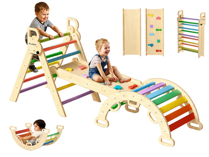 7-In-1 Pikler Triangle Set Wooden Montessori Climbing