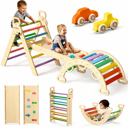 7-In-1 Pikler Triangle Set Wooden Montessori Climbing