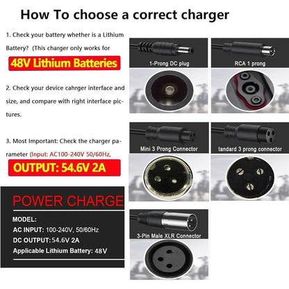 54.6V 2A Ebike Charger for 48V Lithium Battery