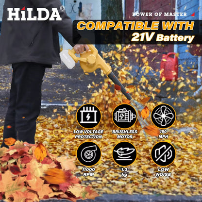 Cordless Leaf Blower Vacuum 21V with 2 Batteries, Charger & Accessories