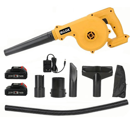 Cordless Leaf Blower Vacuum 21V with 2 Batteries, Charger & Accessories