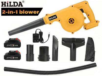 Cordless Leaf Blower Vacuum 21V with 2 Batteries, Charger & Accessories