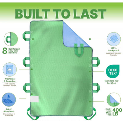 Positioning Bed Pad with 8 Reinforced Handles