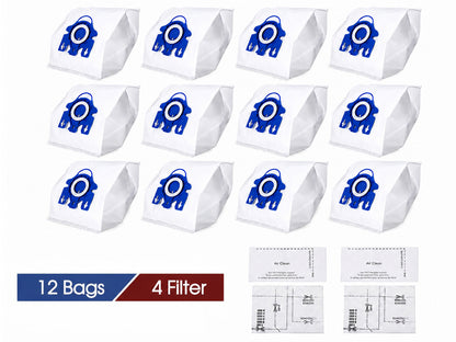 12 Vacuum Cleaner Bags for Miele 3D GN C2 C3 S2 S5 S8 S5211 S5210 S8310