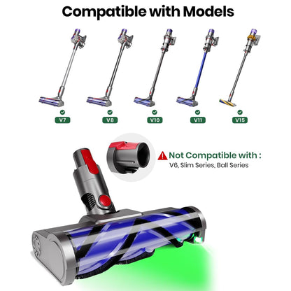 LED Vacuum Head for Dyson V7 V8 V10 V11 V15 with 2 Rollers