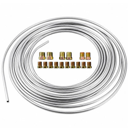 Brake Line Tubing Kit 3/16" OD 25 FT Coil Roll with Fittings