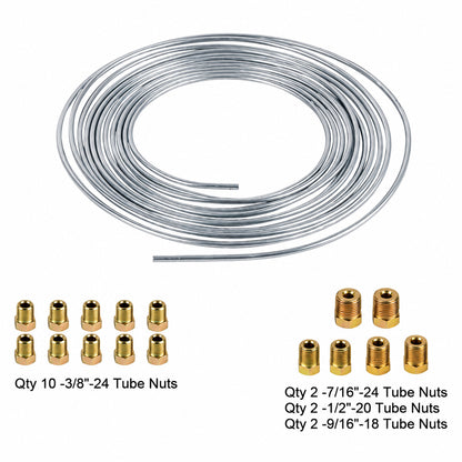 Brake Line Tubing Kit 3/16" OD 25 FT Coil Roll with Fittings