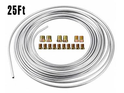 Brake Line Tubing Kit 3/16" OD 25 FT Coil Roll with Fittings