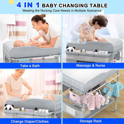 Foldable Nappy Changing Diaper Station with Adjustable Height & Storage