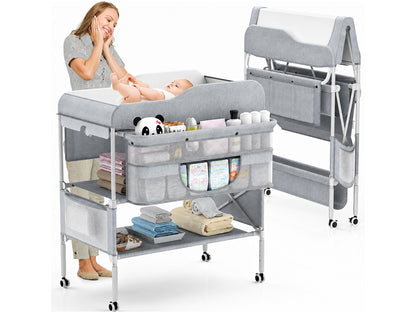 Foldable Nappy Changing Diaper Station with Adjustable Height & Storage
