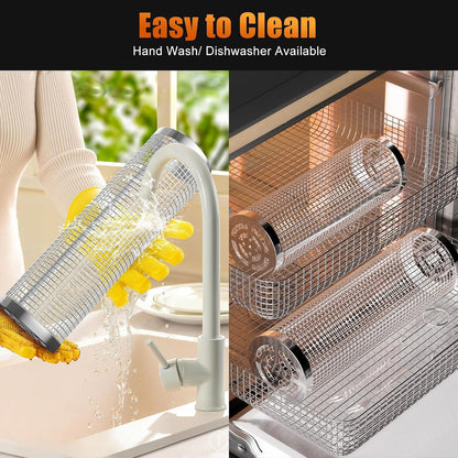 Rolling Grill Basket 2-Piece Stainless Steel BBQ Set with Wooden Handles