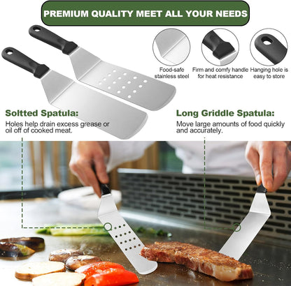 BBQ Tool Set- Complete Stainless Steel Griddle Accessories Kit