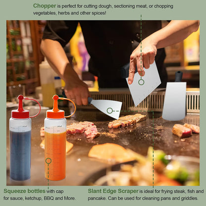 BBQ Tool Set- Complete Stainless Steel Griddle Accessories Kit