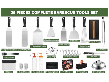 BBQ Tool Set- Complete Stainless Steel Griddle Accessories Kit