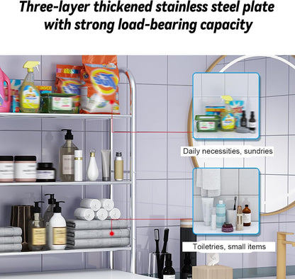 Toilet Storage Rack Organiser 3-Tier Stainless Steel Bathroom Shelf – 155cm