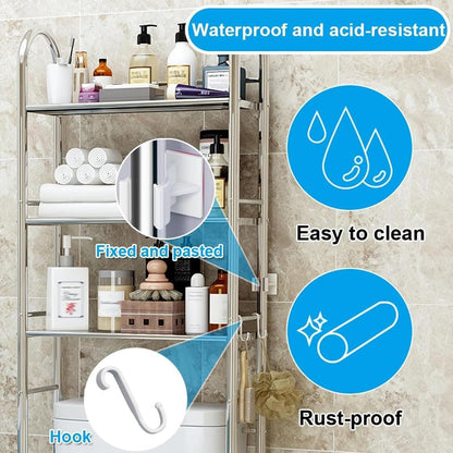 Toilet Storage Rack Organiser 3-Tier Stainless Steel Bathroom Shelf – 155cm
